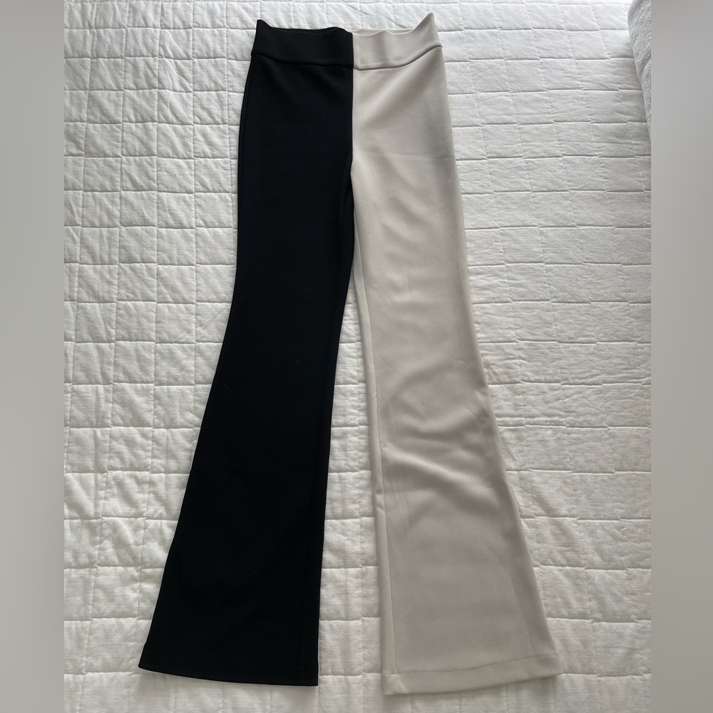 Two-Tone Black and Cream Flare Dress Pants- size L